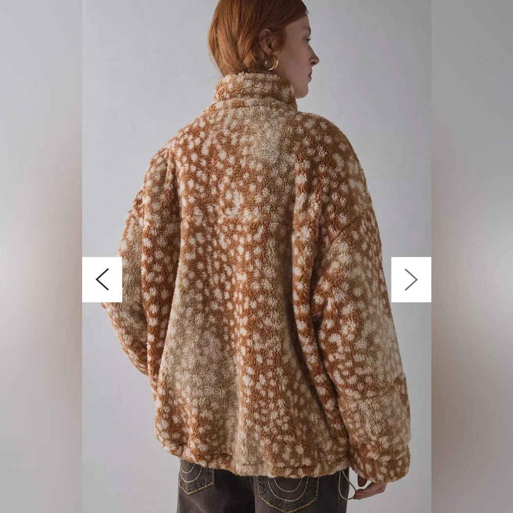 NWOT BDG Mae Printed Piled Fleece Zip-Up Jacket | Large | Color: Fawn Print - Picture 3 of 7
